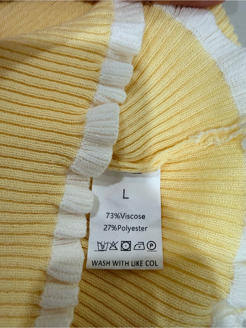 Yellow Short-Sleeve Ribbed Button Cardigan with White Ruffle Trim - Picture 3 of 3